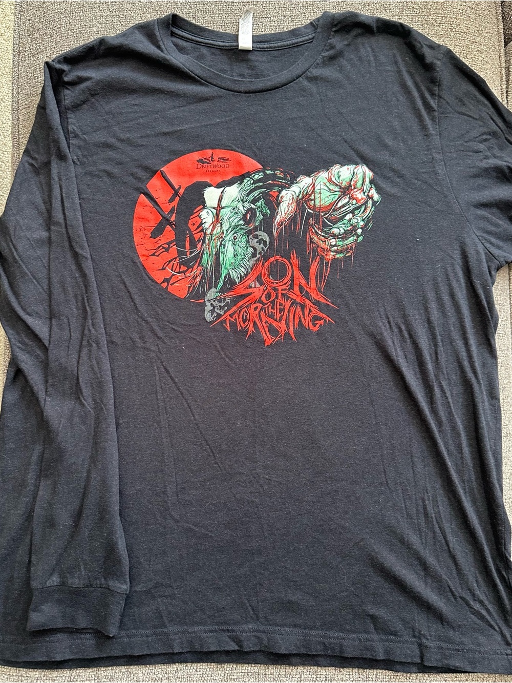 Black Long Sleeve Graphic Tee with Horror Print